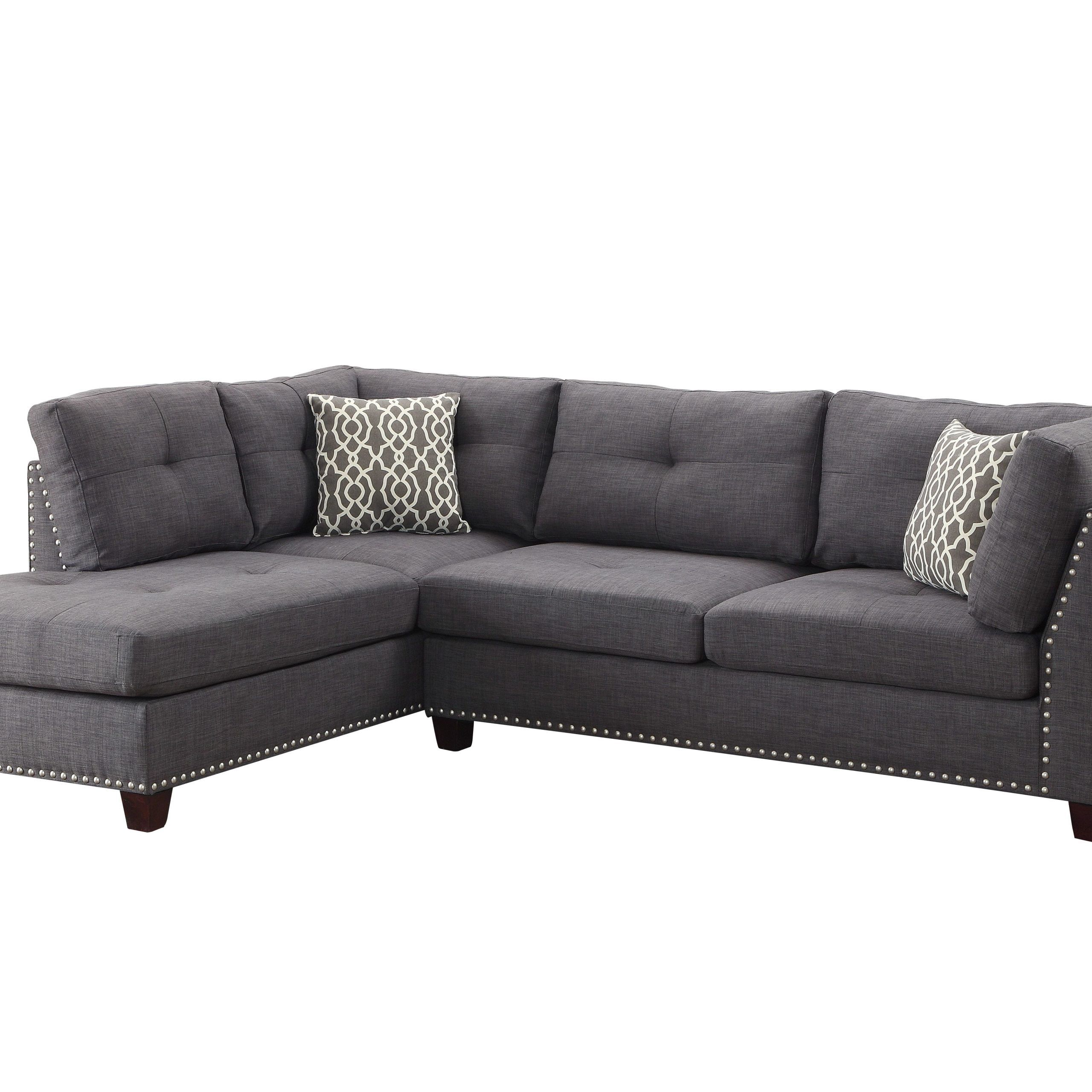 Well Liked Laurissa Sectional Sofa With 2 Pillows & Ottoman In Light Charcoal Throughout Light Charcoal Linen Sofas (Photo 2 of 15)