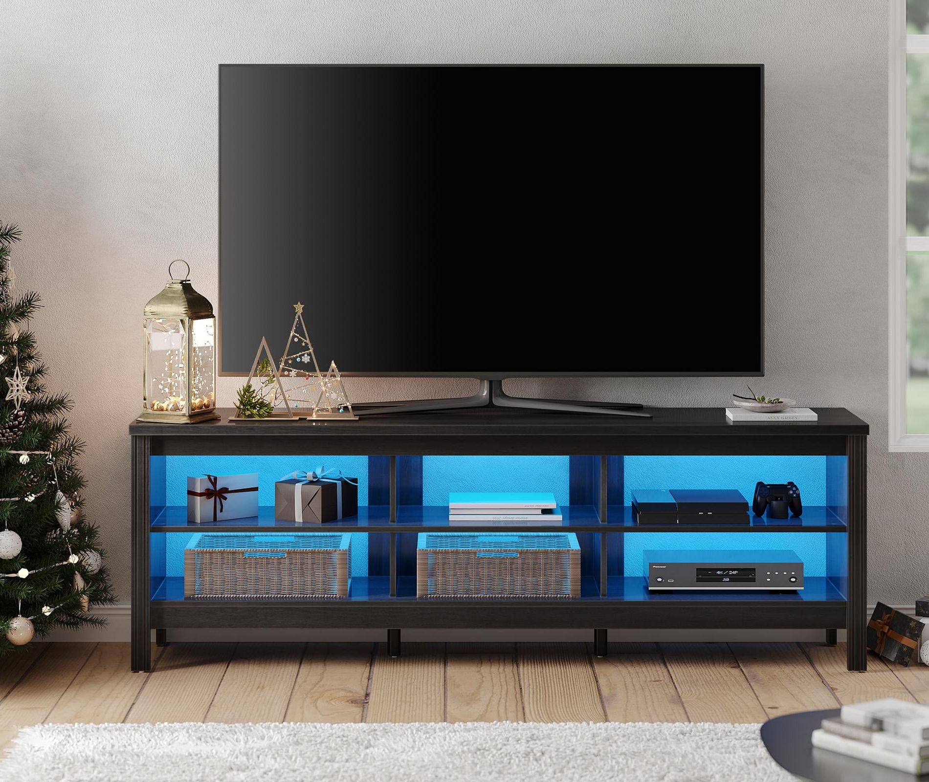 Well Liked Led Tv Stands With Outlet Pertaining To Led Tv Stand For 75 Inch Tv Entertainment Center Black Tv Console Table (Photo 13 of 15)