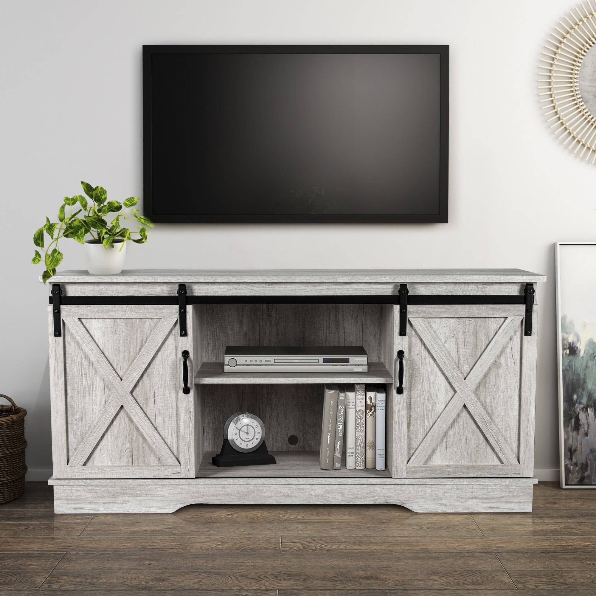 Well Liked Modern Farmhouse Barn Tv Stands With Belleze Modern Farmhouse Style 58 Inch Tv Stand With Sliding Barn Door (View 12 of 15)