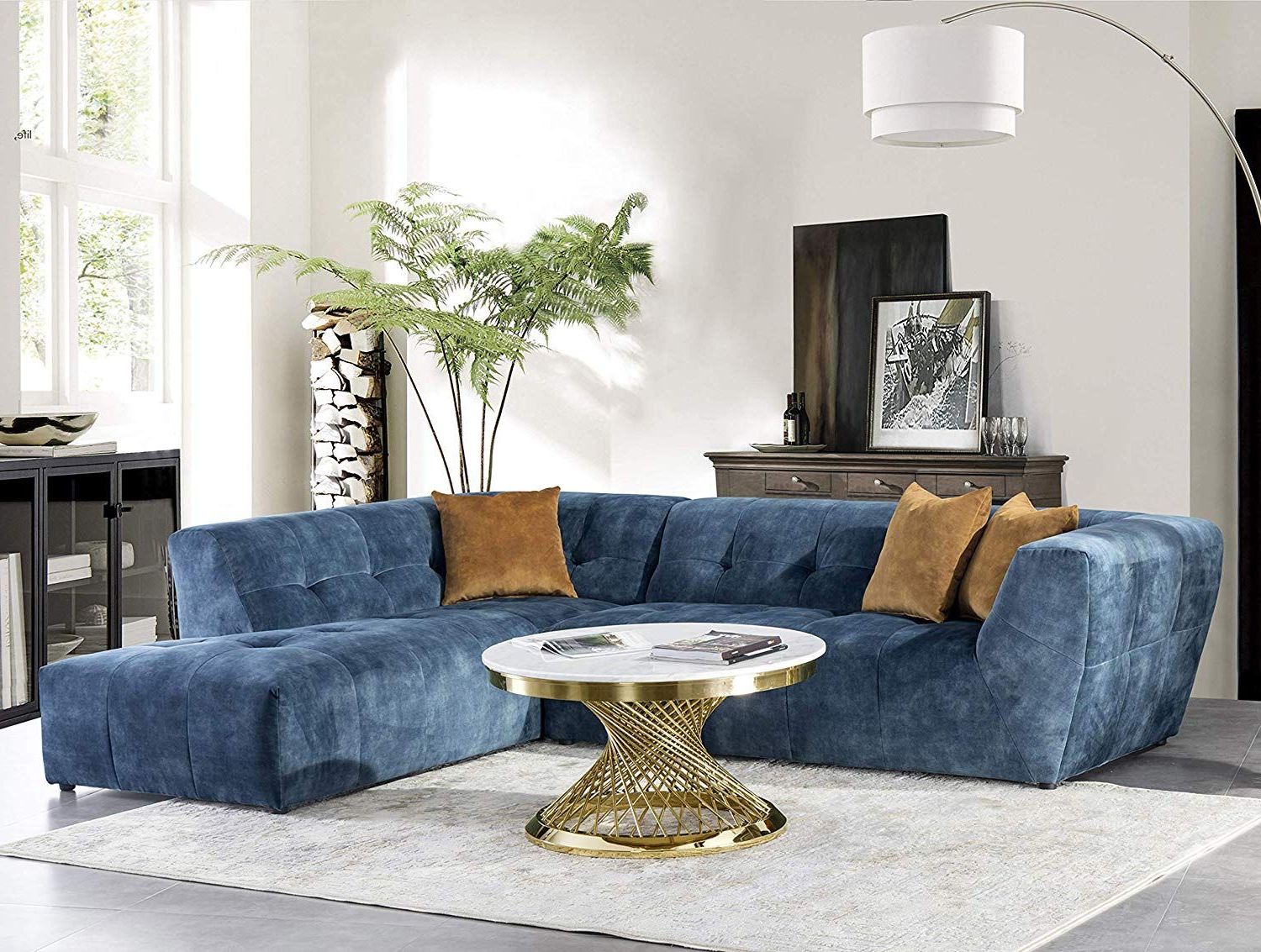 Well Liked Navy Linen Coil Sofas Inside Amazon: Acanva Luxury Mid Century Tufted Low Back Right Facing (View 15 of 15)