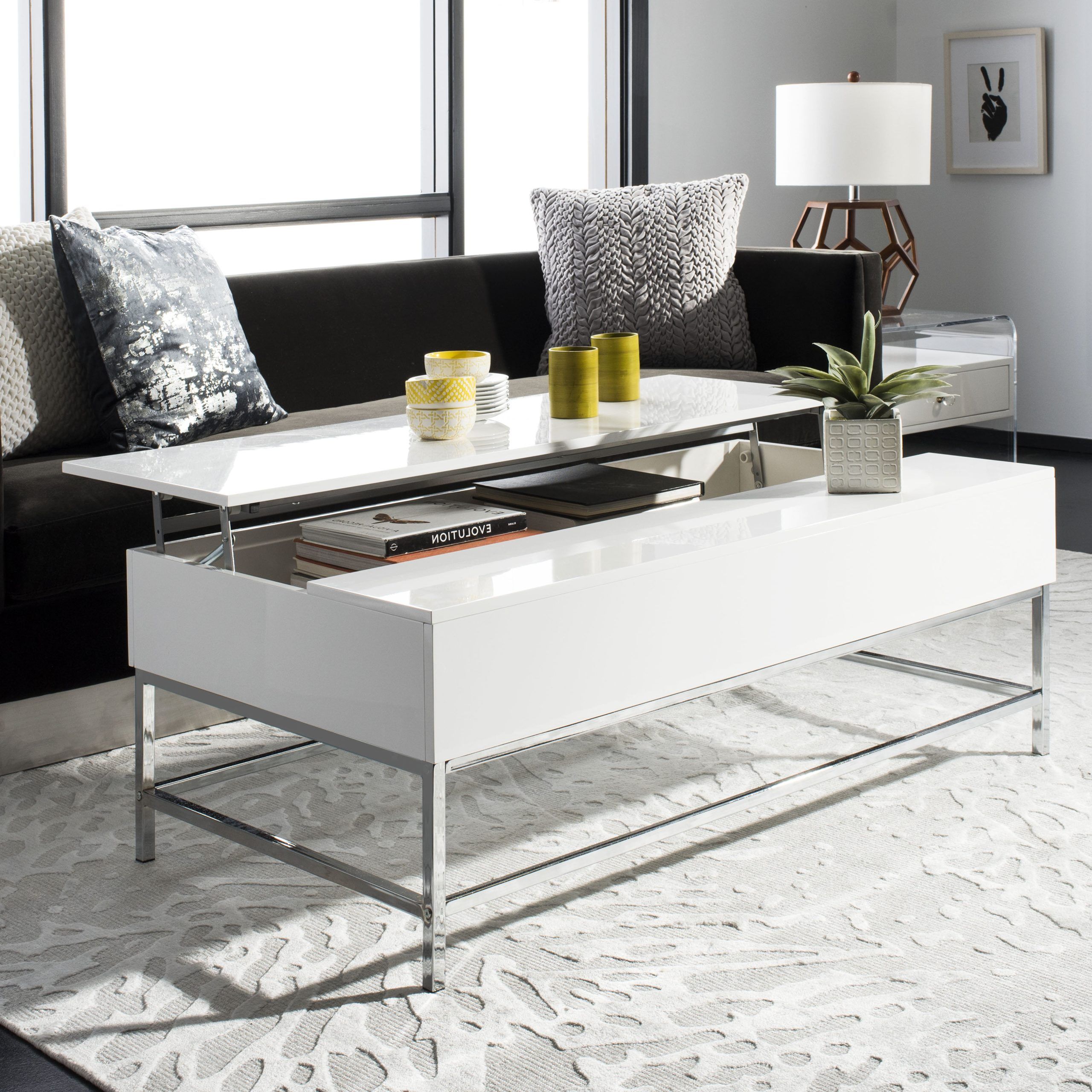 Well Liked Safavieh Carolina Contemporary Lift Top Coffee Table, White Lacquer In High Gloss Lift Top Coffee Tables (View 2 of 15)