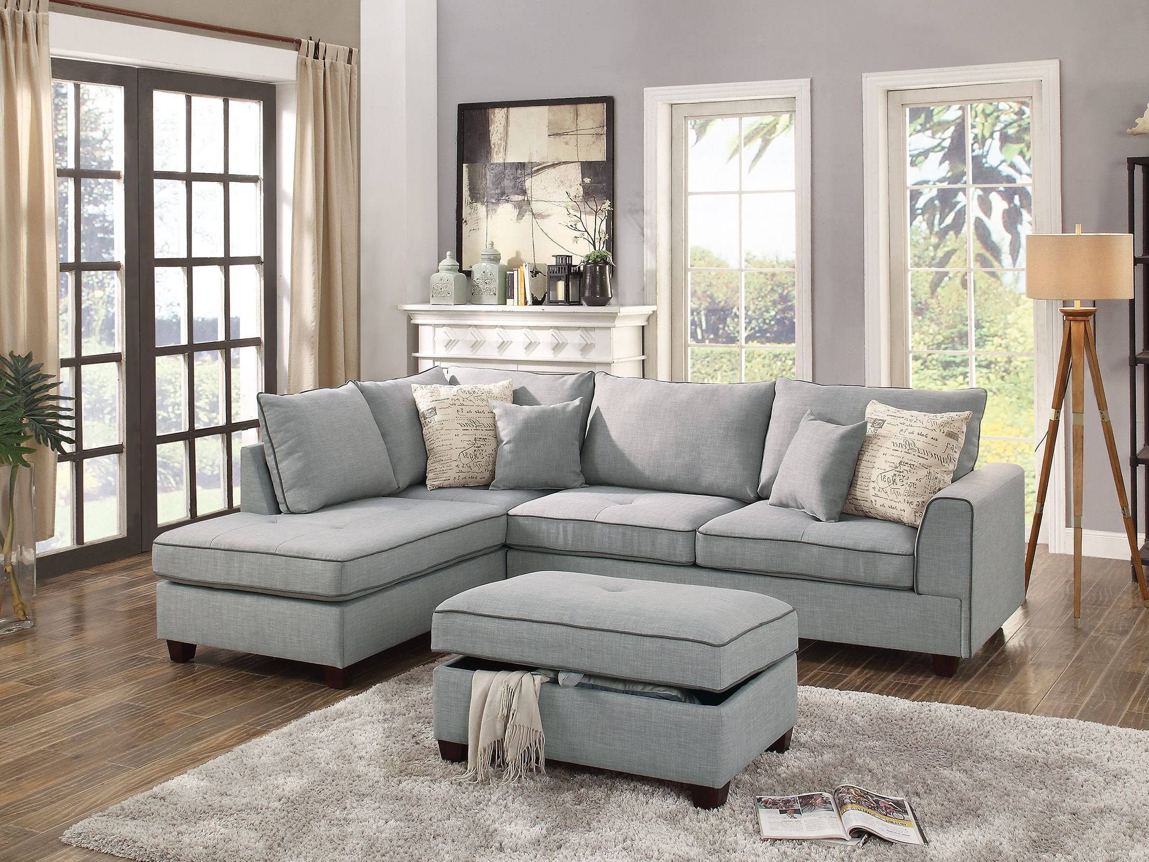 Well Liked Sofas In Light Gray Inside F6543 Light Gray 3 Pcs Sectional Sofa Setpoundex (View 10 of 15)