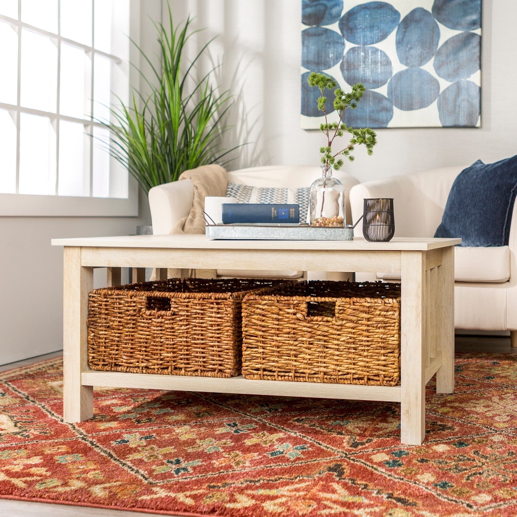 White Coffee Table With Storage Baskets / Diy Rustic Coffee Table With Intended For Latest Coffee Tables With Open Storage Shelves (Photo 15 of 15)