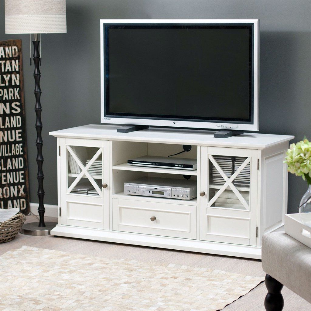 White Solid Wood 55 In. Tv Stand Entertainment Center With Wooden Throughout Latest White Tv Stands Entertainment Center (Photo 4 of 15)