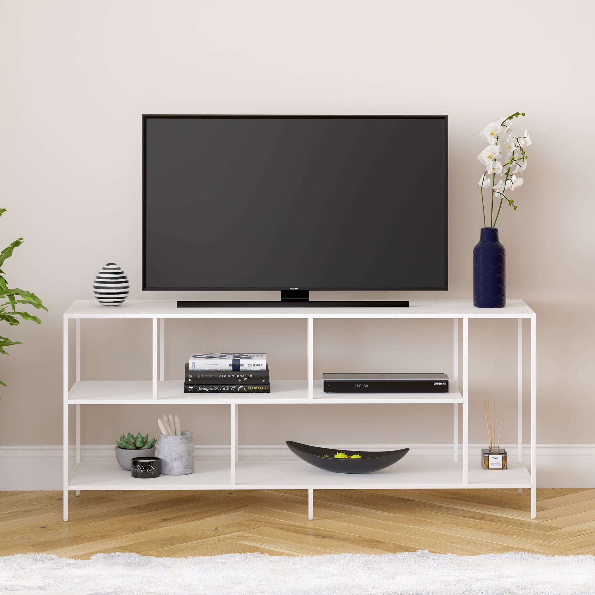 White Tv Stands Entertainment Center Intended For 2020 Metal Tv Stand For Tvs Up To 55", Media Console Table With Open Shelf (View 8 of 15)