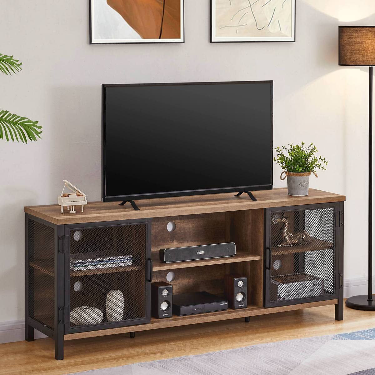 Wide Entertainment Centers For Well Known Zzpface Industrial Entertainment Center For Tvs Up To 65 Inch, Rustic (Photo 5 of 15)
