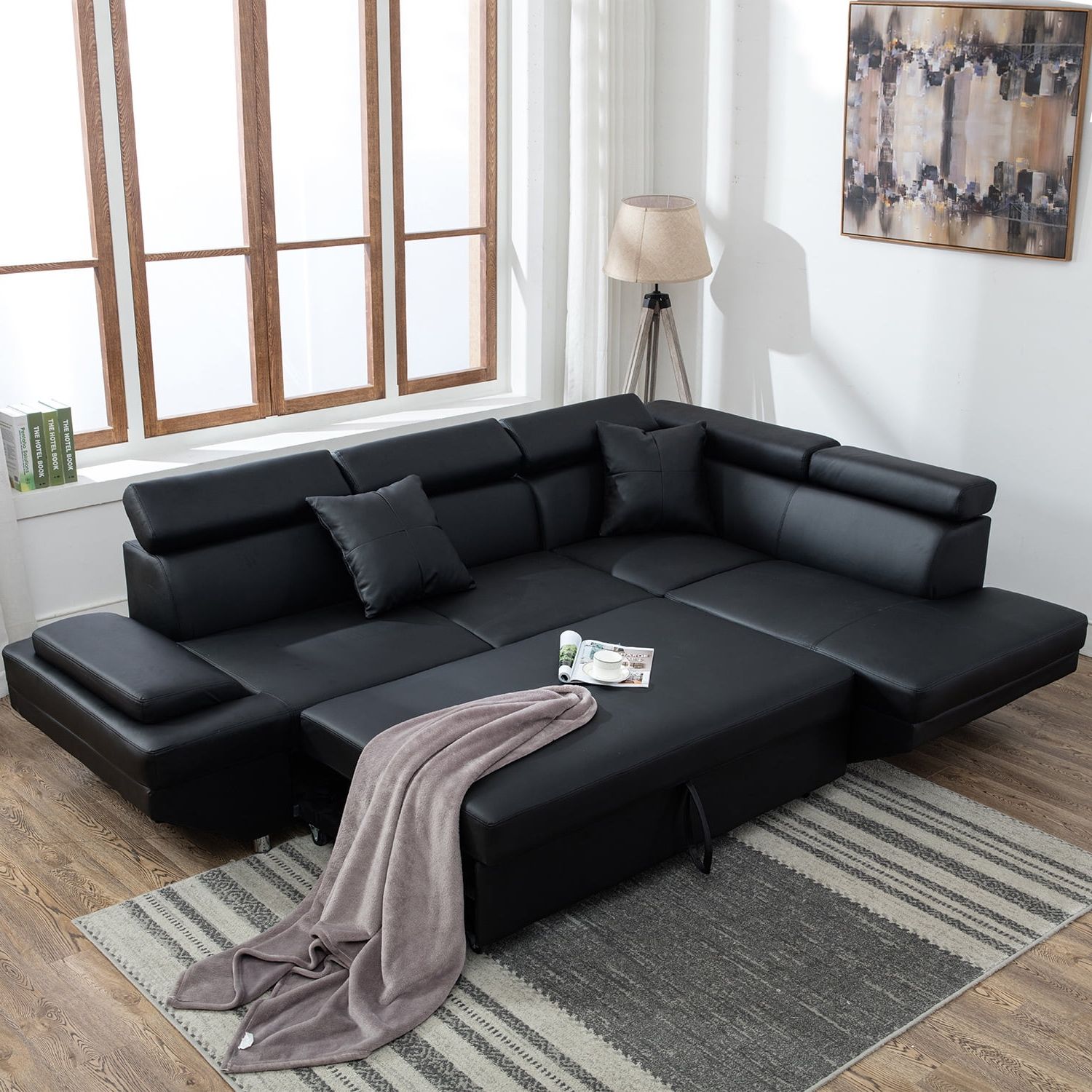 Widely Used 3 Seat L Shaped Sofas In Black For Best Choice Products 3 Seat L Shape Tufted Faux Leather Sectional Sofa (Photo 1 of 15)