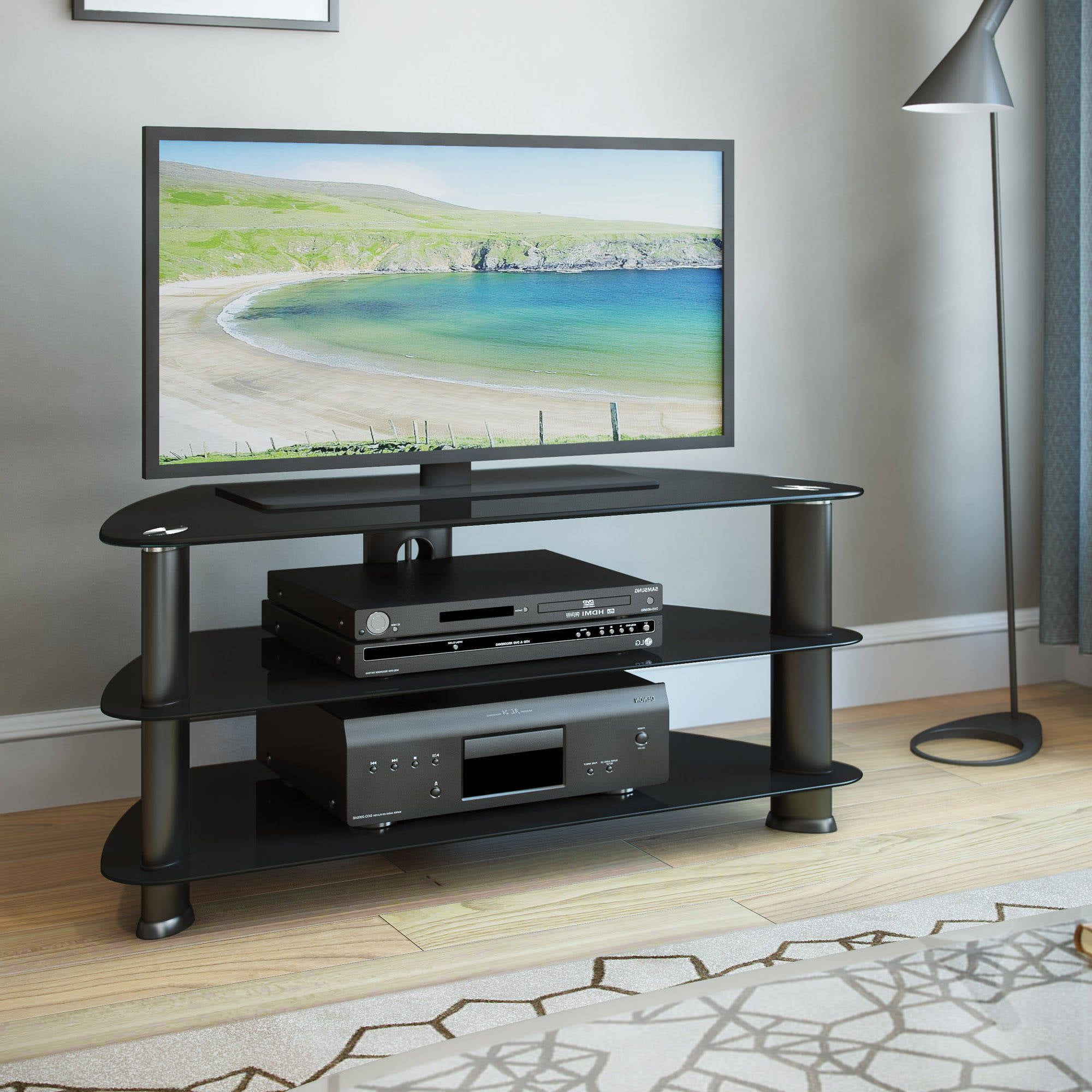 Widely Used Black Marble Tv Stands Inside Laguna Satin Black Corner Tv Stand For Tvs Up To 50" – Walmart (View 14 of 15)