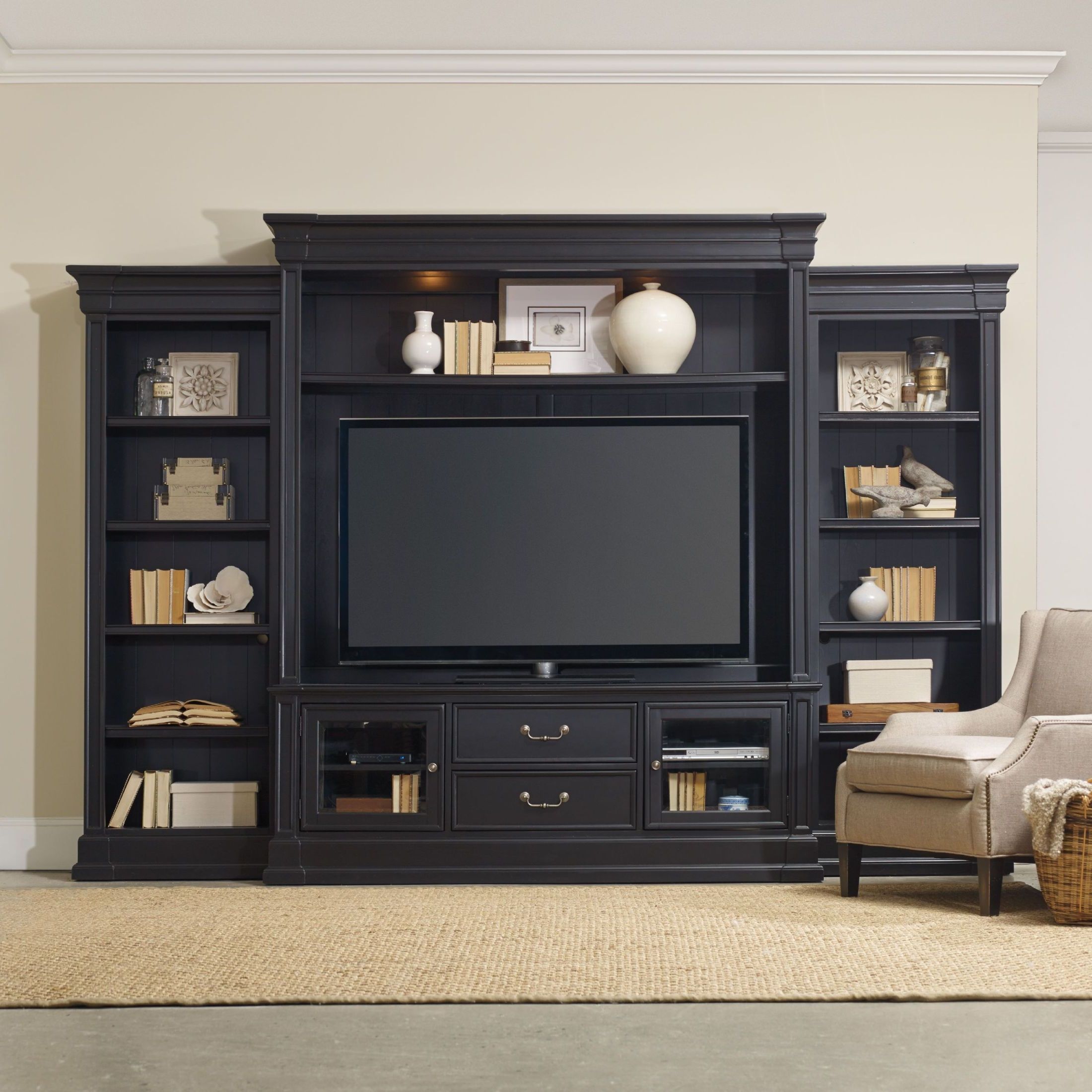 Widely Used Clermont Black Entertainment Wall Unit, 5371 70222, Hooker Furniture Inside Black Rgb Entertainment Centers (Photo 14 of 15)