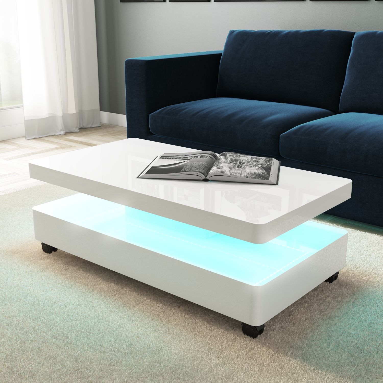 Widely Used Coffee Tables With Drawers And Led Lights Inside High Gloss White Coffee Table With Led Lighting  (View 7 of 15)