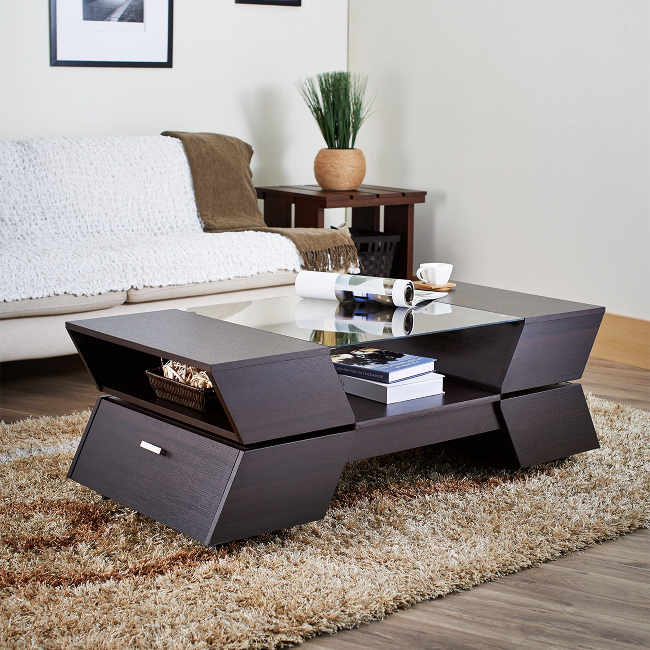 Widely Used Espresso Coffee Table With Glass Top : Elke Rectangular Glass Coffee Throughout Glass Top Coffee Tables (View 11 of 15)