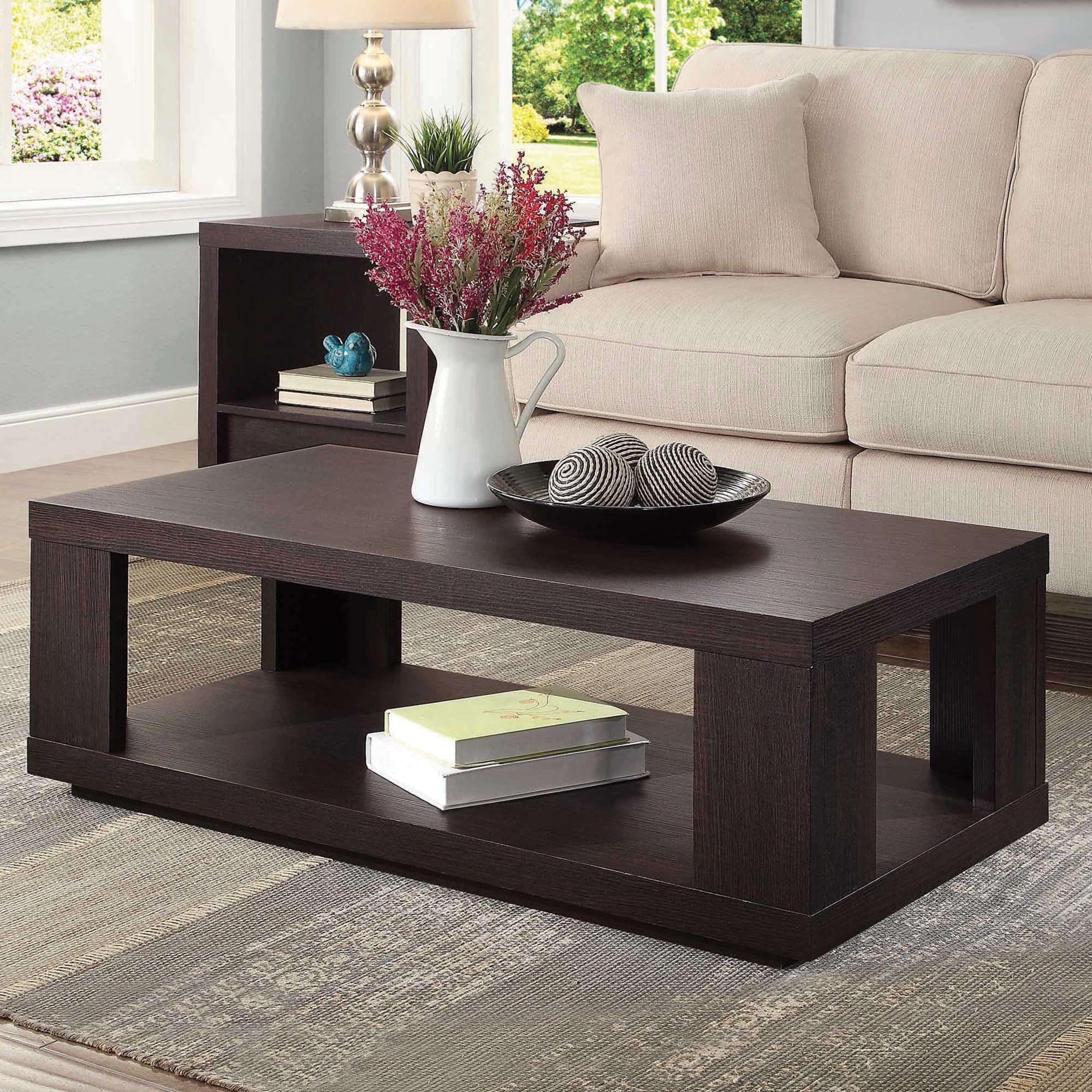 Widely Used Espresso Wood Finish Coffee Tables Regarding Better Homes & Gardens Steele Coffee Table With Lower Shelf, Espresso (Photo 13 of 15)