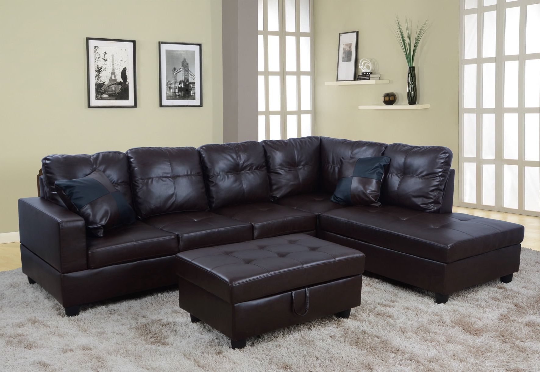 Widely Used Ponliving Furniture Raphael Brown Faux Leather Left Facing Sectional With Faux Leather Sectional Sofa Sets (View 14 of 15)