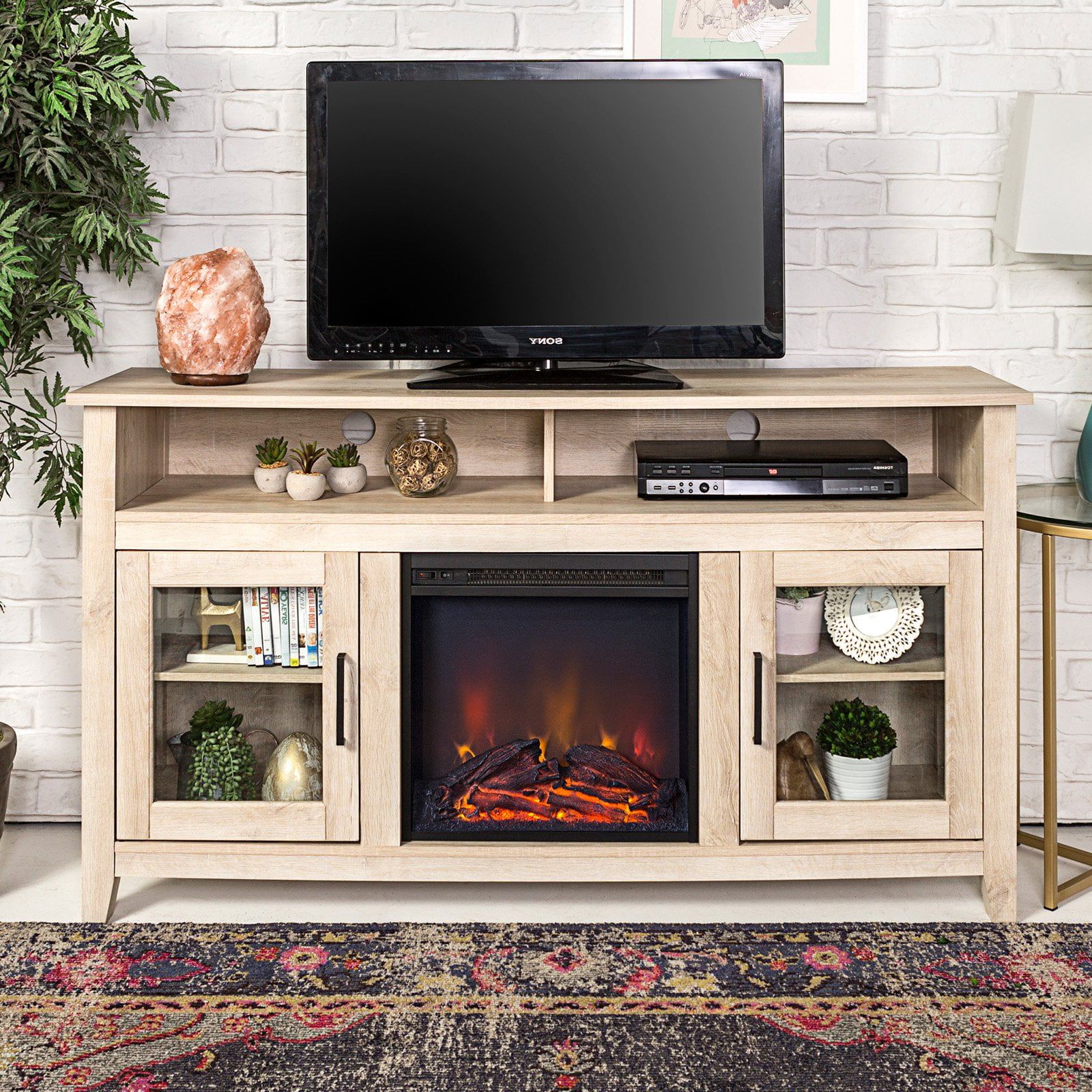 Wood Highboy Fireplace Tv Stands Throughout Recent Walker Edison 58 In (View 3 of 15)