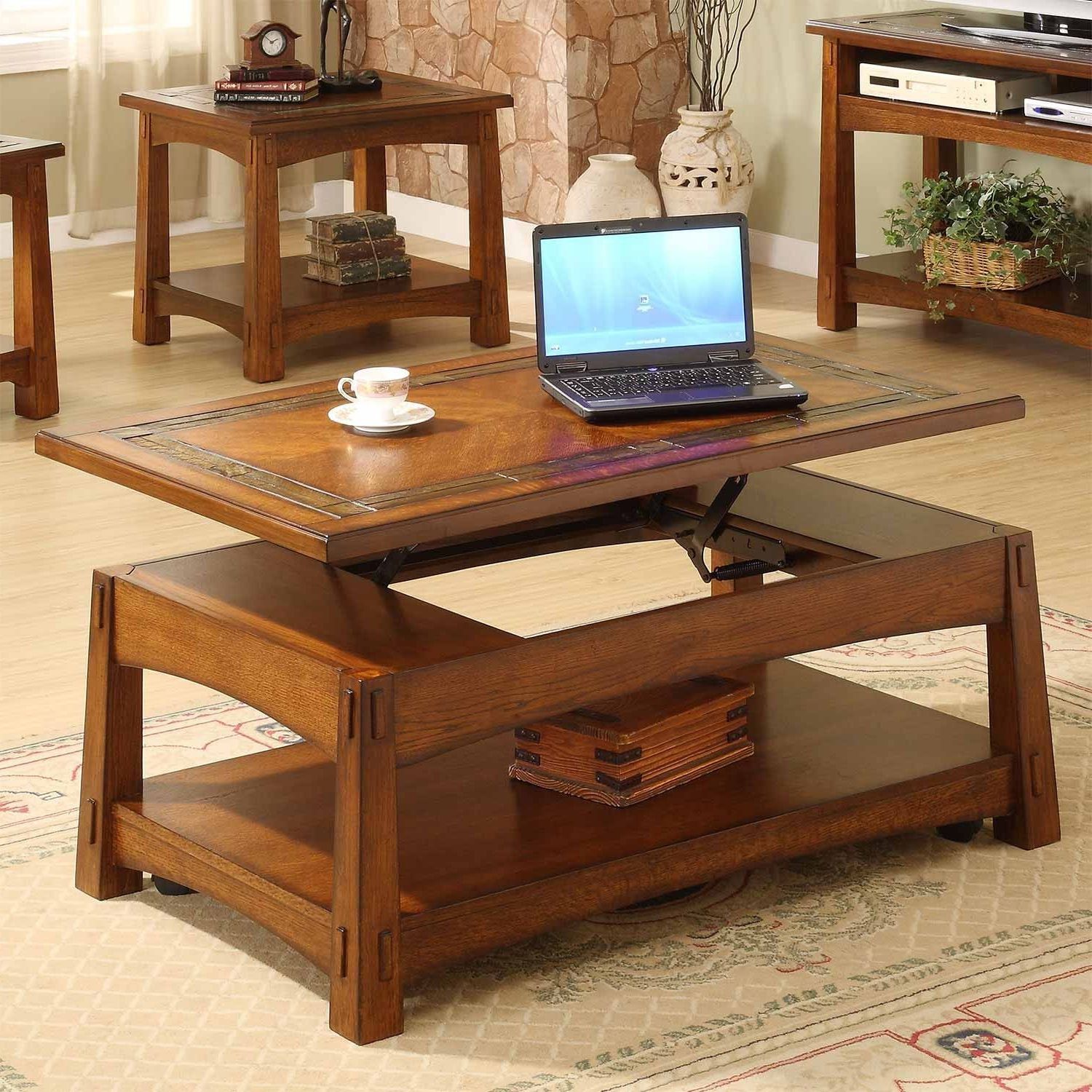 Wood Lift Top Coffee Tables For Most Up To Date Craftsman Home Wood Lift Top Rectangular Coffee Table In Americana Oak (Photo 10 of 15)