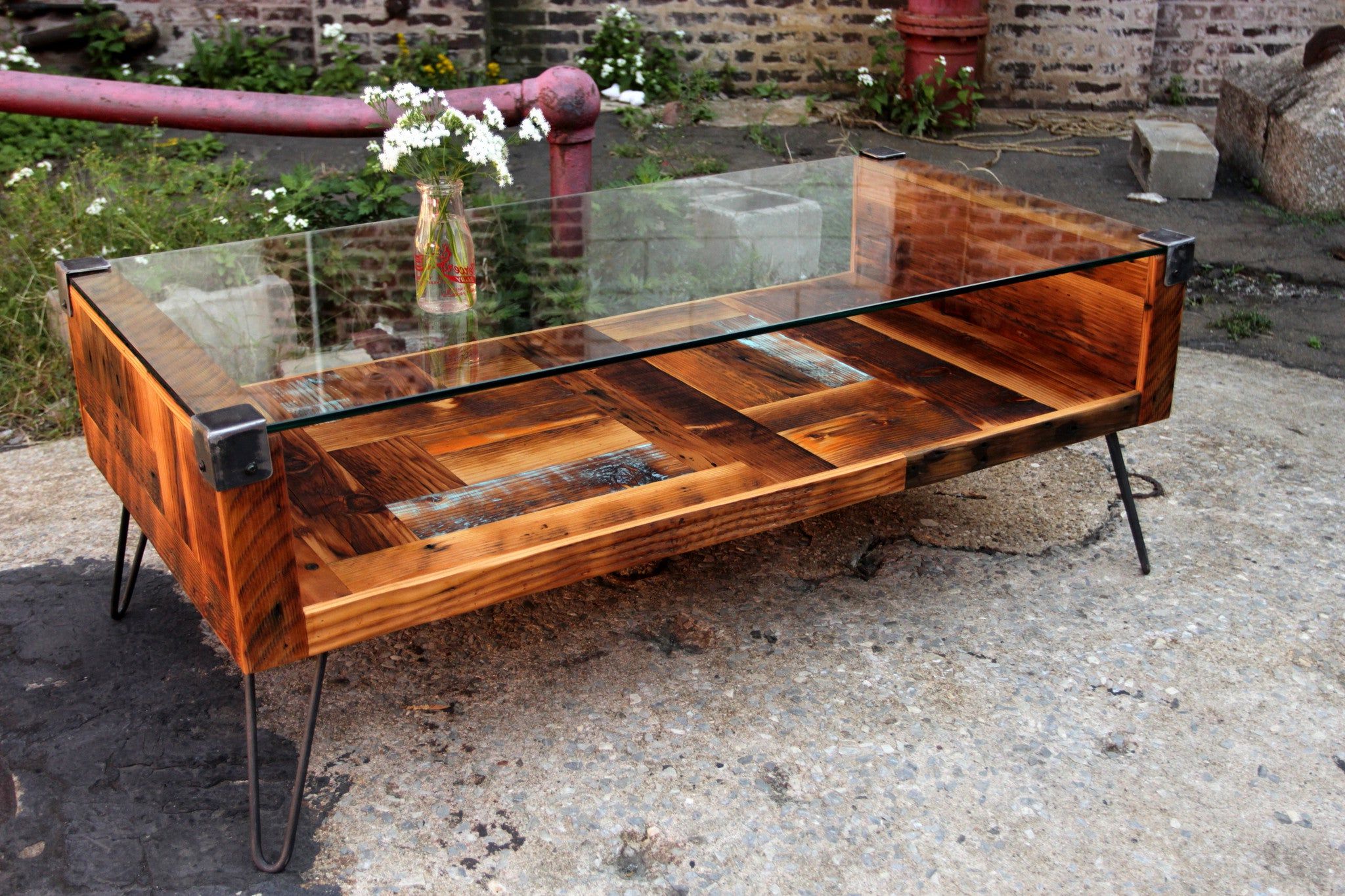 Wood Tempered Glass Top Coffee Tables Inside 2019 Tempered Glass Coffee Table – Recycled Brooklyn (View 7 of 15)