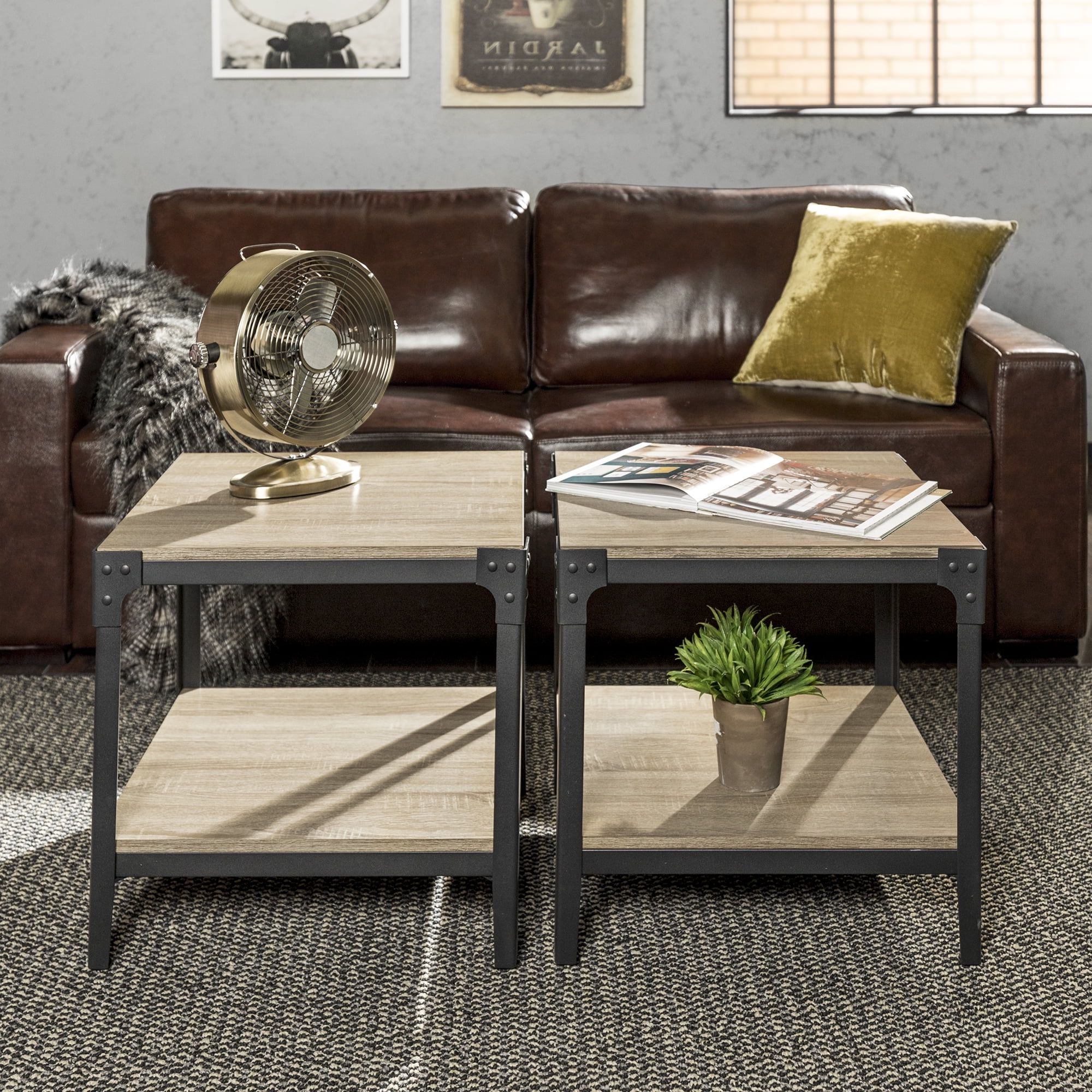 Woven Paths Coffee Tables With Regard To Most Popular Woven Paths Wilson Riveted End Tables, Set Of 2, Driftwood – Walmart (Photo 13 of 15)