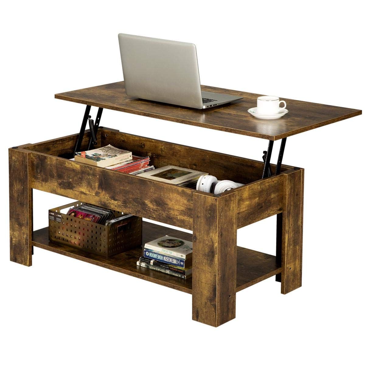 Yaheetech Rustic Lift Top Coffee Table W/hidden Compartment & Storage In Current Lift Top Coffee Tables With Hidden Storage Compartments (View 9 of 15)