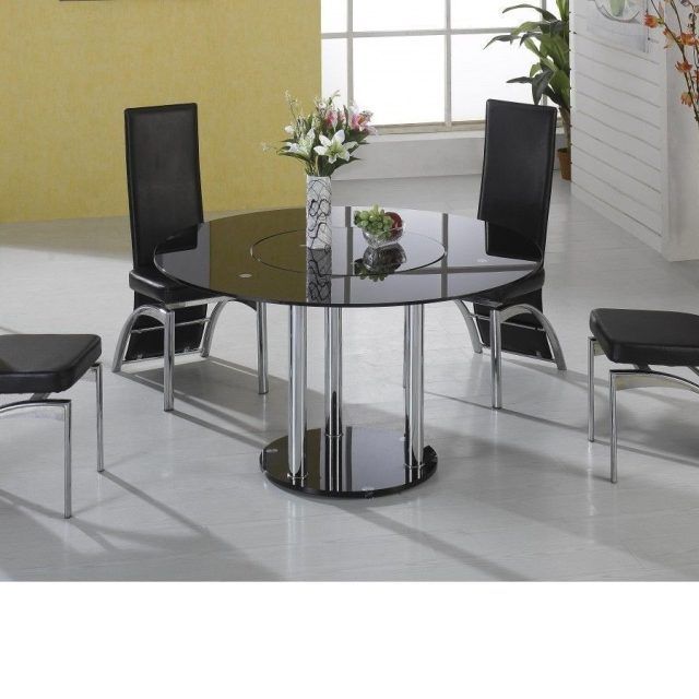 2024 Latest Round Black Glass Dining Tables and 4 Chairs