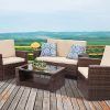 4 Piece Outdoor Wicker Seating Set In Brown (Photo 2 of 15)