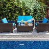 4 Piece Outdoor Wicker Seating Set In Brown (Photo 14 of 15)
