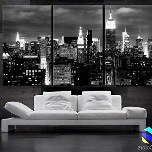 15 Collection of New York Skyline Canvas Black and White Wall Art