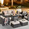 Fire Pit Table Wicker Sectional Sofa Conversation Set (Photo 7 of 15)
