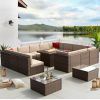 Fire Pit Table Wicker Sectional Sofa Conversation Set (Photo 15 of 15)