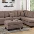 25 Photos Bonded Leather All in One Sectional Sofas with Ottoman and 2 Pillows Brown
