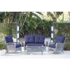Wicker 4Pc Patio Conversation Sets With Navy Cushions (Photo 6 of 15)