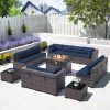 Fire Pit Table Wicker Sectional Sofa Conversation Set (Photo 5 of 15)