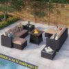 Fire Pit Table Wicker Sectional Sofa Conversation Set (Photo 13 of 15)