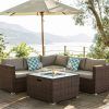Fire Pit Table Wicker Sectional Sofa Conversation Set (Photo 11 of 15)