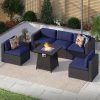 Fire Pit Table Wicker Sectional Sofa Conversation Set (Photo 14 of 15)