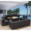 Fire Pit Table Wicker Sectional Sofa Conversation Set (Photo 3 of 15)