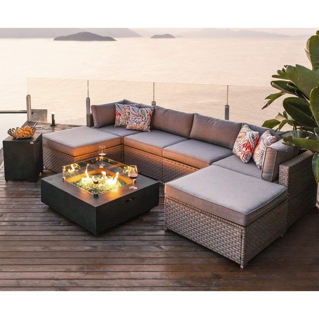 2024 Popular Fire Pit Table Wicker Sectional Sofa Set