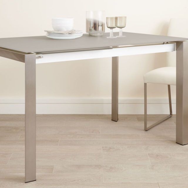 The 25 Best Collection of Frosted Glass Modern Dining Tables with Grey Finish Metal Tapered Legs