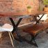 25 Collection of Acacia Dining Tables with Black X-leg