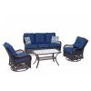 Wicker 4Pc Patio Conversation Sets With Navy Cushions (Photo 8 of 15)