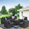 Fire Pit Table Wicker Sectional Sofa Conversation Set (Photo 9 of 15)