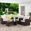 4 Piece Outdoor Wicker Seating Set In Brown (Photo 3 of 15)