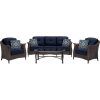 Wicker 4Pc Patio Conversation Sets With Navy Cushions (Photo 1 of 15)