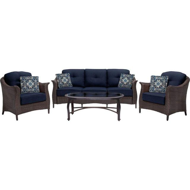 15 Collection of Wicker 4pc Patio Conversation Sets with Navy Cushions