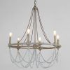 French Washed Oak And Distressed White Wood Six-Light Chandeliers (Photo 4 of 15)
