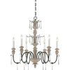 French Washed Oak And Distressed White Wood Six-Light Chandeliers (Photo 2 of 15)