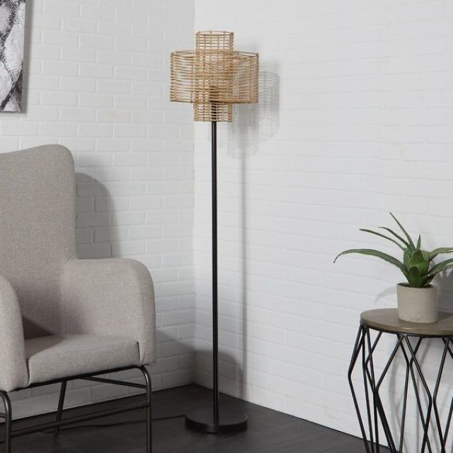 15 Collection of Woven Cane Standing Lamps